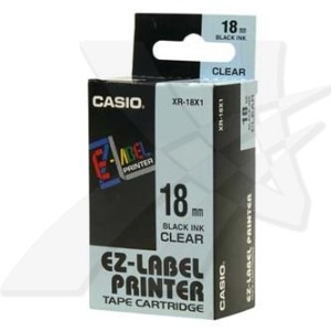 Casio Páska 18mm XR18X1, černý tisk/průhledný podklad