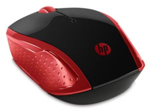 HP myš 200 Wireless Red, 2 ks AAA, 2.4 [GHz], optická, 3tl., 1 kolečko, bezdrátová (USB), červená, 1000DPI