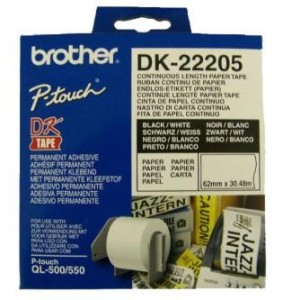 Brother Role 62mm DK-22205, papír délka 30.48m , bílá