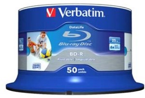 Verbatim BD-R 25GB 6x hardcoat Wide Inkjet Printable spindl 50ks