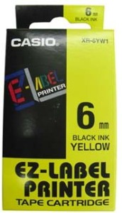 Casio Páska  6mm XR6YW1, černý tisk/žlutý podklad, nelaminovaná, 8m
