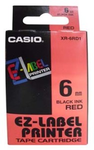 Casio Páska  6mm XR6RD1, černý tisk/červený podklad, nelaminovaná, 8m