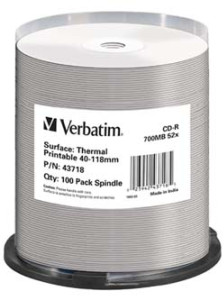 Verbatim CD-R 700MB 52x Thermal Surface for Rimage Prism, spindl 100ks