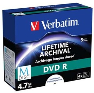 Verbatim DVD-R 4.7GB 4x M-DISC Inkjet printable jewel 5ks