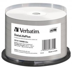 Verbatim CD-R 700MB 52x Datalife+ wide inkjet printable spindl 50ks